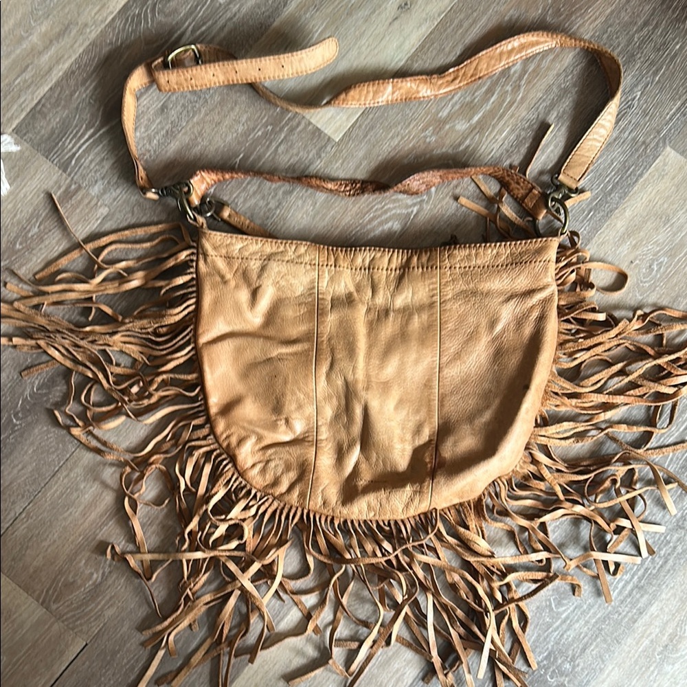 Lucky Brand Fringe Tan Leather Shoulder Bag